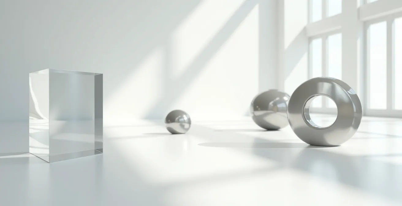 Composición minimalista de objetos empresariales en espacio amplio