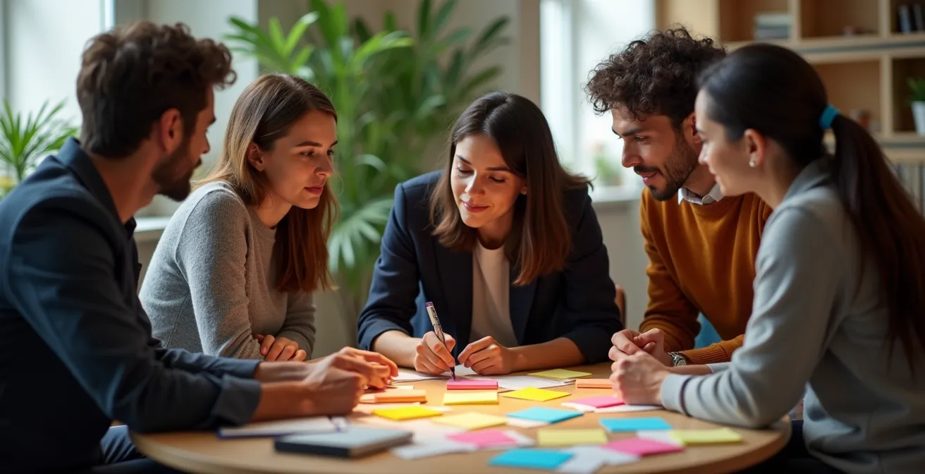 Sesión de trabajo colaborativo para identificar valores empresariales no escritos