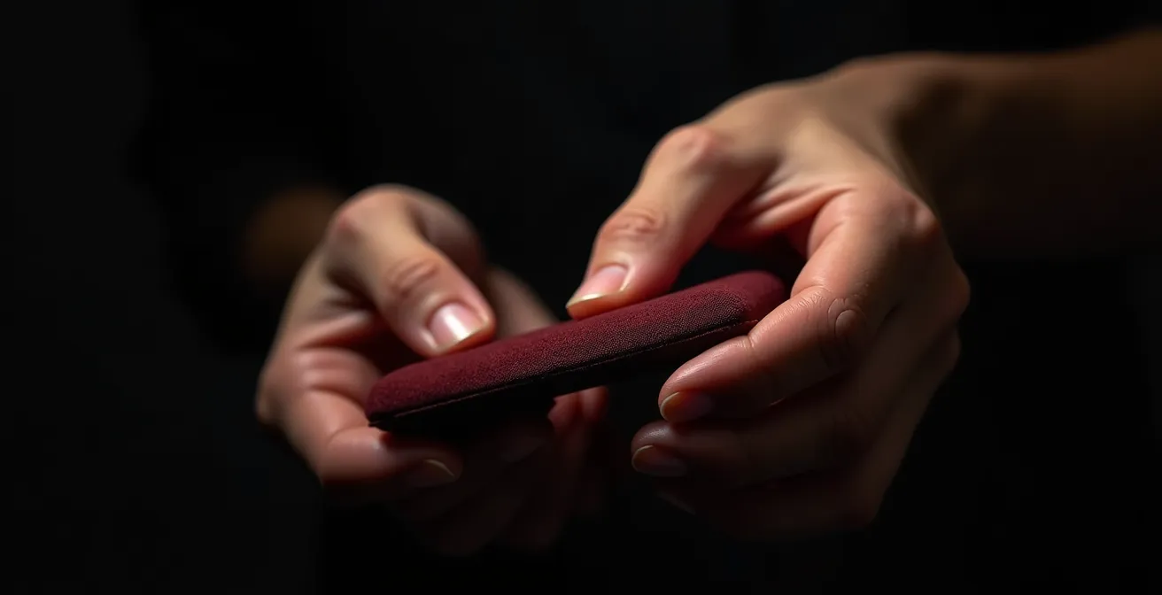 Manos sosteniendo producto de lujo con iluminación dramática