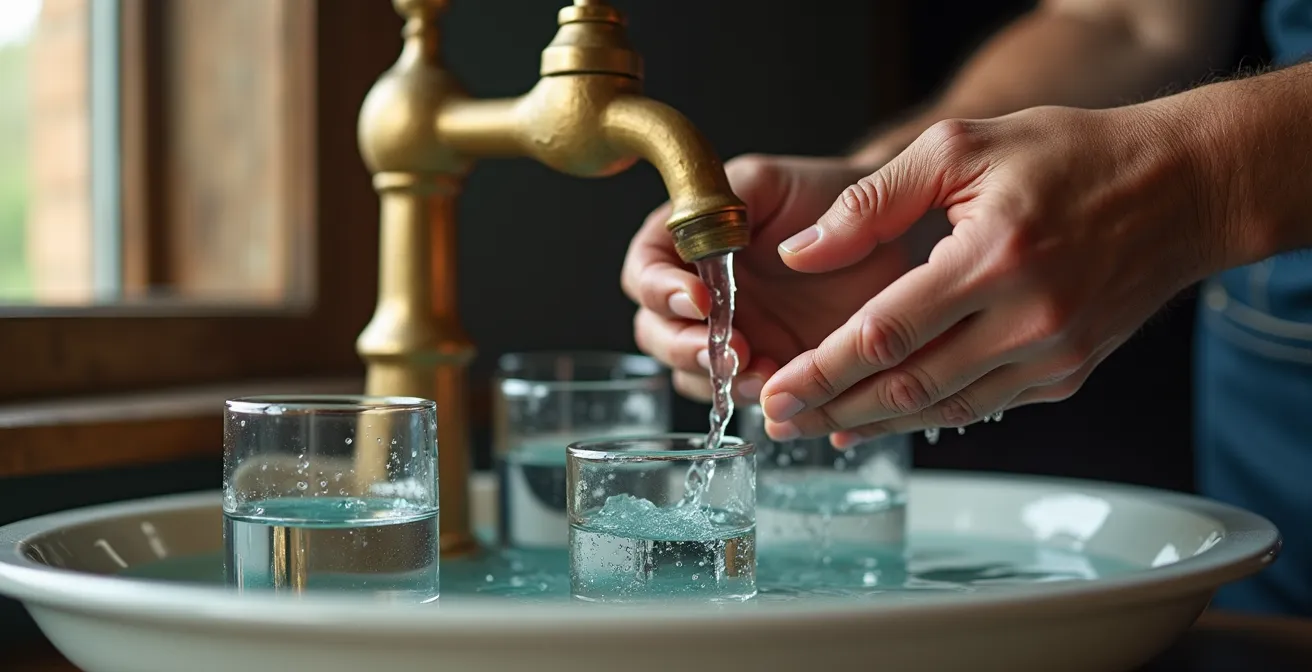 Grifo de agua con flujo controlado llenando diferentes recipientes representando la gestión del flujo de caja