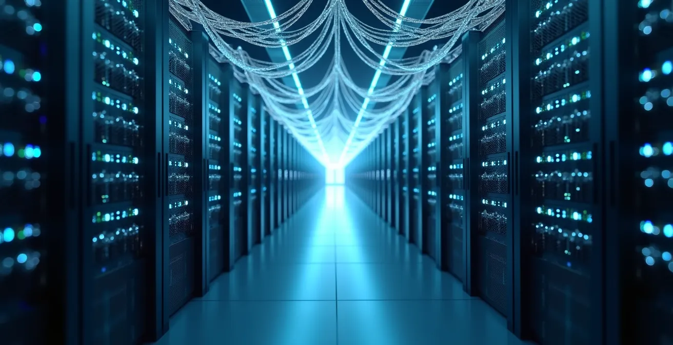 Concepto visual del foso de datos como barrera competitiva empresarial