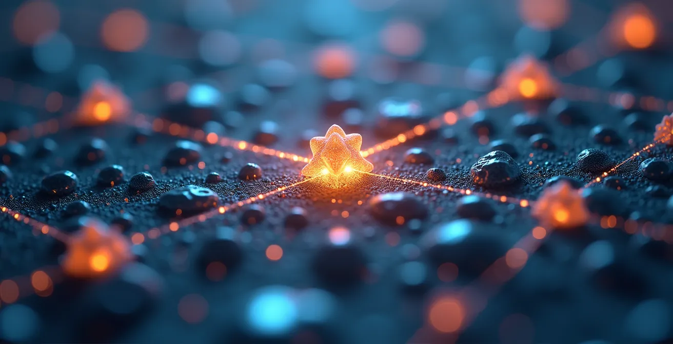 Detalle macro de tecnología de IA procesando datos de marketing