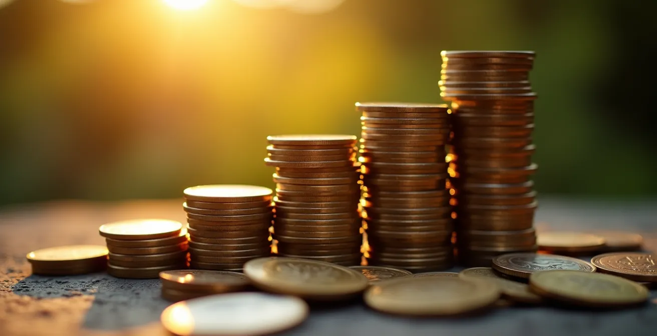 Composición artística con elementos financieros abstractos en perspectiva macro