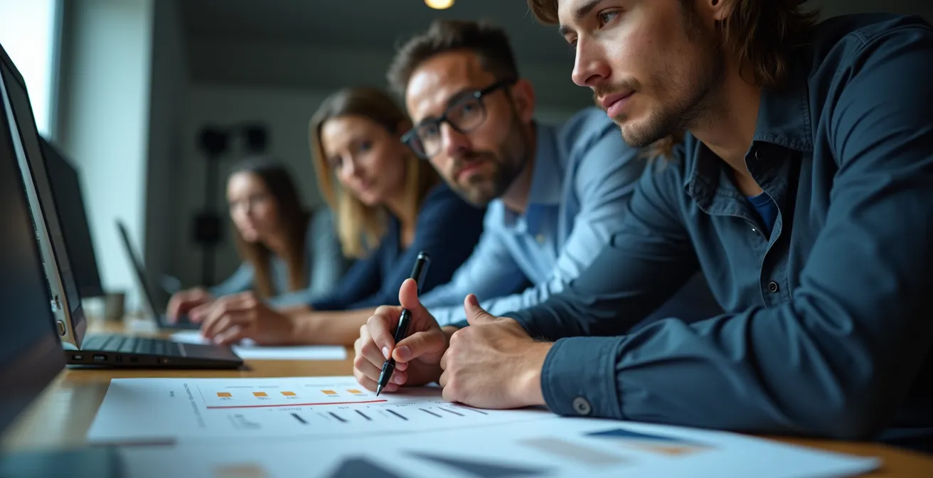 Equipo de profesionales durante simulacro de recuperación ante desastres