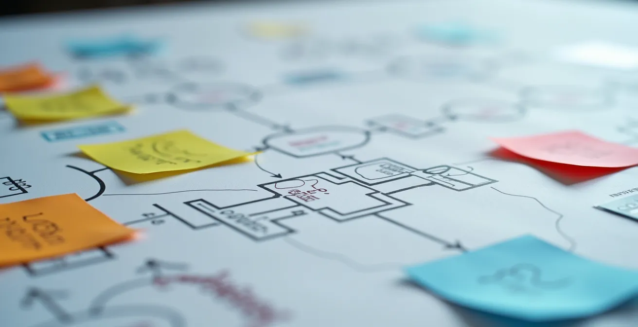 Vista macro de diagrama de flujo de valor con conexiones visibles